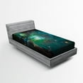 thumbnail image 1 of Ambesonne Space Fitted Sheet, Nebula Star Dust Cloud, Twin XL Size, Teal Green, 1 of 3