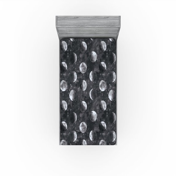 Ambesonne Space Fitted Sheet, Night Realistic Look Moon Art, Twin XL Size, Charcoal Grey and Ivory