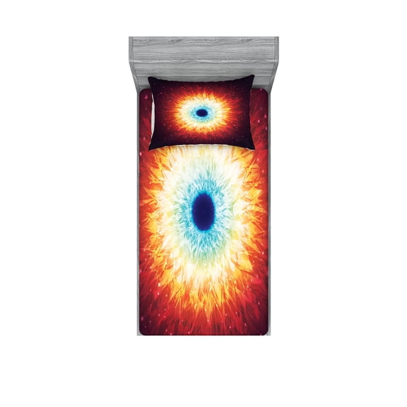 Ambesonne Space Fitted Sheet & Pillow Sham Set, Galaxy with Stars, Twinxl, Orange Blue