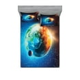 thumbnail image 1 of Ambesonne Space Fitted Sheet & Pillow Sham Set, Planet Earth Sun Rays, Full, Red Blue, 1 of 2