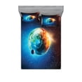 thumbnail image 1 of Ambesonne Space Fitted Sheet & Pillow Sham Set, Planet Earth Sun Rays, Queen, Red Blue, 1 of 2