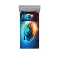 thumbnail image 1 of Ambesonne Space Fitted Sheet & Pillow Sham Set, Planet Earth Sun Rays, Twin, Red Blue, 1 of 2