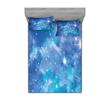 Ambesonne Space Fitted Sheet & Pillow Sham Set, Planet Star Clusters, Full, Purple Grey Turquoise