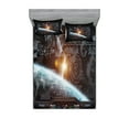 thumbnail image 1 of Ambesonne Space Fitted Sheet & Pillow Sham Set, Wold Stardust Scenery, Queen, Orange Grey, 1 of 2