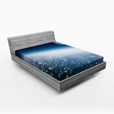 Ambesonne Space Fitted Sheet, Planet Earth and Moon, Full Size, Pale Blue