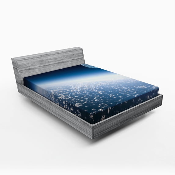 Ambesonne Space Fitted Sheet, Planet Earth and Moon, Full Size, Pale Blue