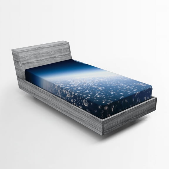 Ambesonne Space Fitted Sheet, Planet Earth and Moon, Twin XL Size, Pale Blue