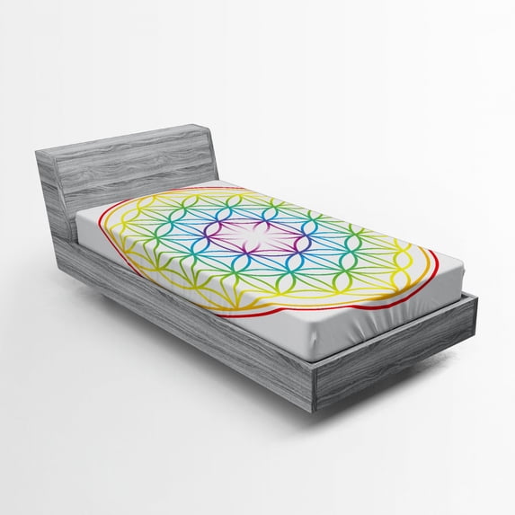 Ambesonne Space Fitted Sheet, Radiant Flower of Life, Twin Size, Multicolor