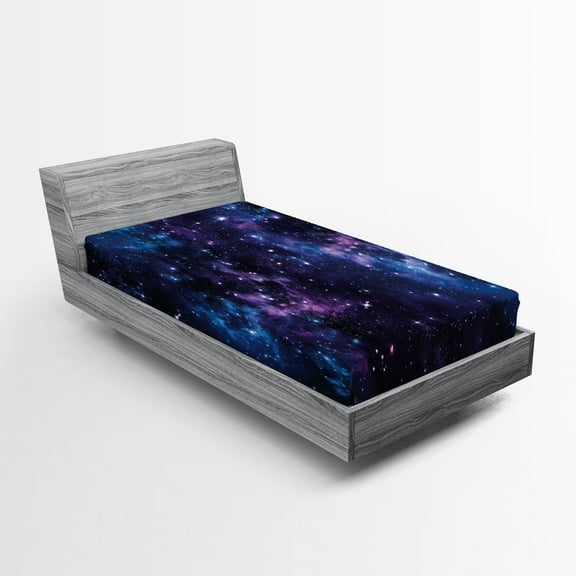 Ambesonne Space Fitted Sheet, Sky with Star, Twin Size, Dark Purple and Blue