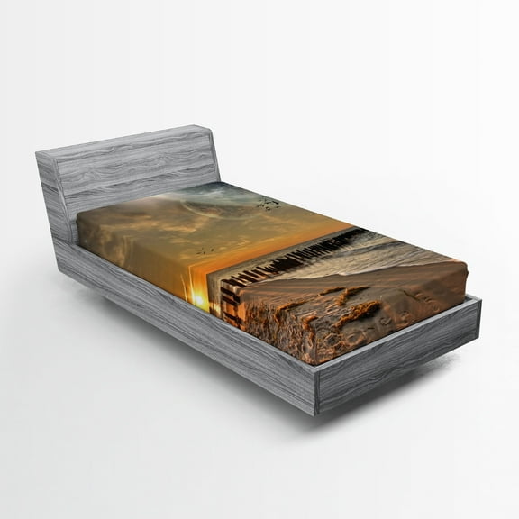 Ambesonne Space Fitted Sheet, Solar Eclipse, Twin XL Size, Cream Orange