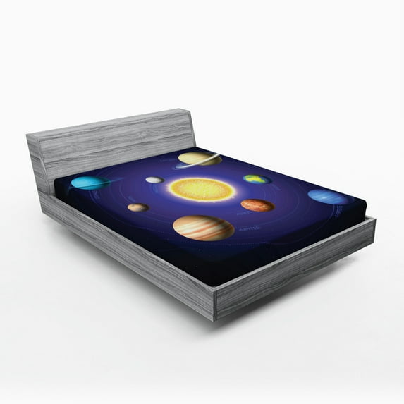 Ambesonne Space Fitted Sheet, Solar System with Planets, Full Size, Multicolor