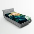 thumbnail image 1 of Ambesonne Space Fitted Sheet, Spiral Galaxy and Planets, Twin Size, Teal Blue Yellow, 1 of 2
