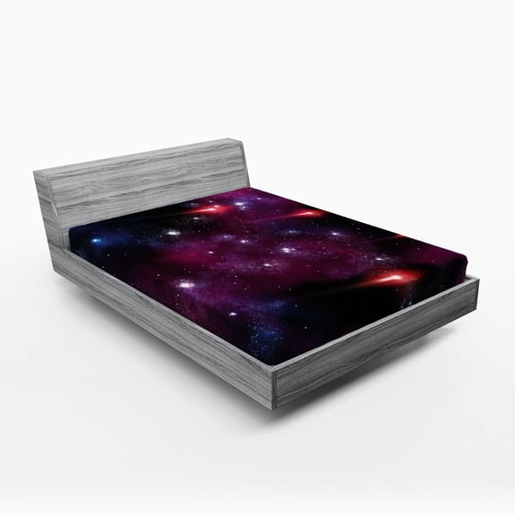 Ambesonne Space Fitted Sheet, Stardust Meteor, Queen Size, Magenta Blue