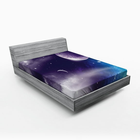 Ambesonne Space Fitted Sheet, Starry Night Sky Scenery, Full Size, Blue Purple