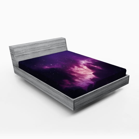 Ambesonne Space Fitted Sheet, Stars Dark Night Sky, Queen Size, Purple