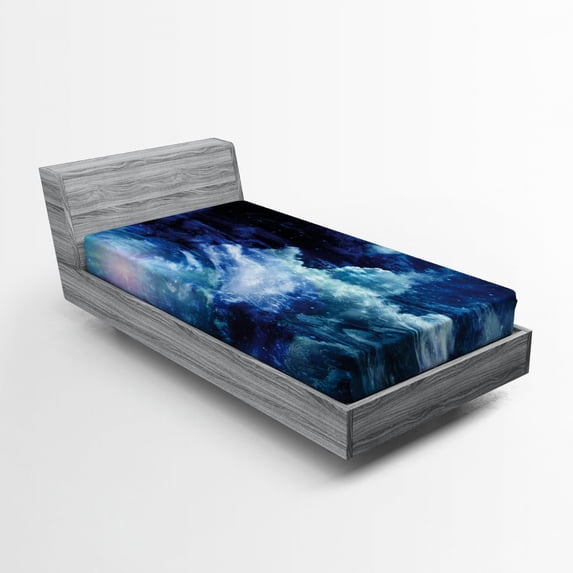 Ambesonne Space Fitted Sheet, Universe Spiral Galaxy, Twin XL Size, Dark Blue
