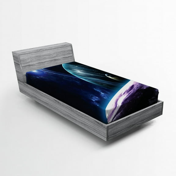 Ambesonne Space Fitted Sheet, Universe with Planets, Twin Size, Blue Purple