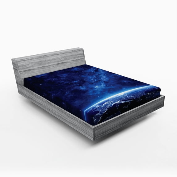 Ambesonne Space Fitted Sheet, Vibrant Milky Way Stars, Queen Size, Dark Blue