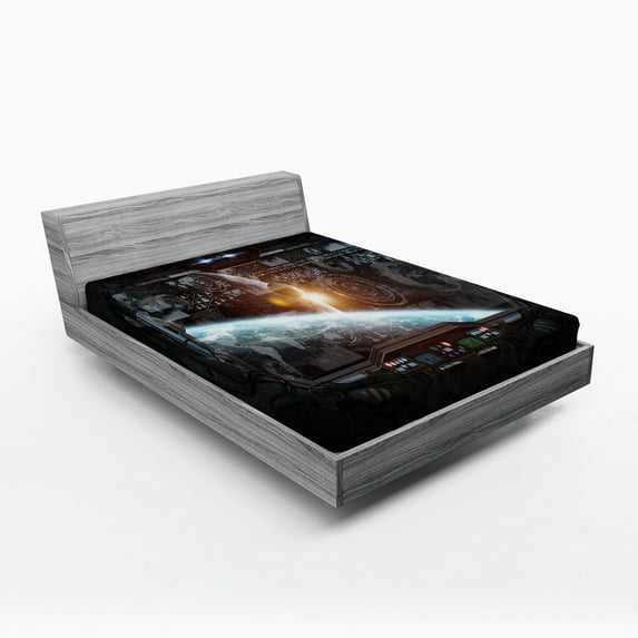 Ambesonne Space Fitted Sheet, Wold Stardust Scenery, Queen Size, Orange Grey