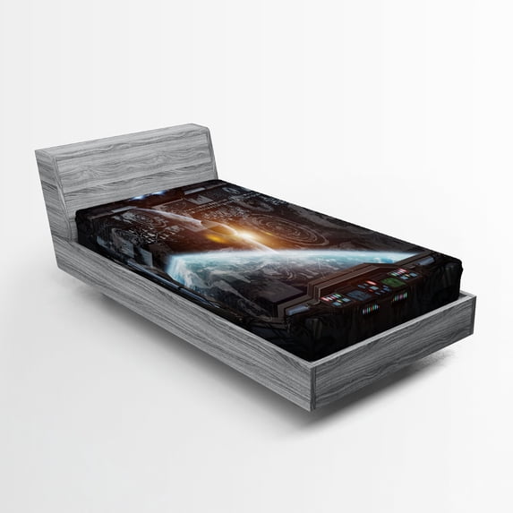 Ambesonne Space Fitted Sheet, Wold Stardust Scenery, Twin Size, Orange Grey