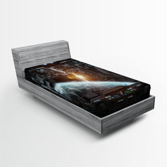 Ambesonne Space Fitted Sheet, Wold Stardust Scenery, Twin XL Size, Orange Grey