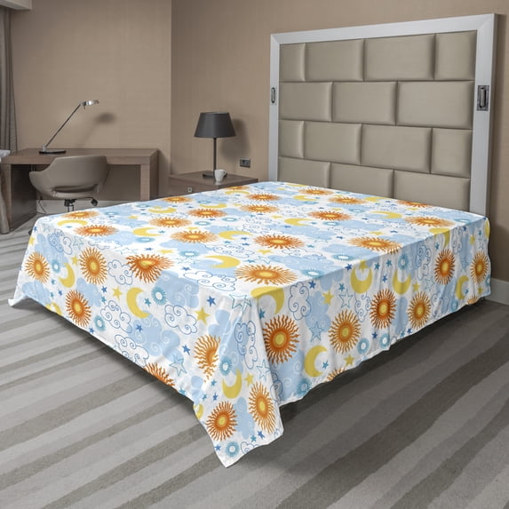 Ambesonne Space Flat Sheet, Celestial Elements Tile, Queen Size, Multicolor