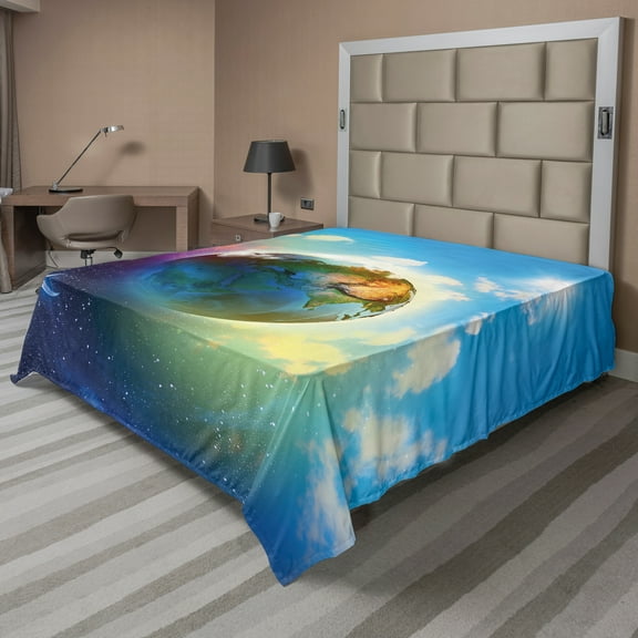 Ambesonne Space Flat Sheet, Cosmos Vibrant Scenery, Queen Size, Blue Violet