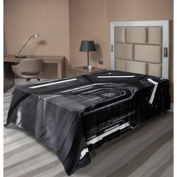 Ambesonne Space Flat Sheet, Dark Future Adventure, Twin Size, Greenish Grey