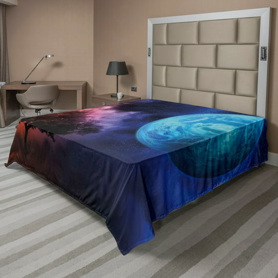 Ambesonne Space Flat Sheet, Futuristic Tree of Life, Full Size, Pink and Blue