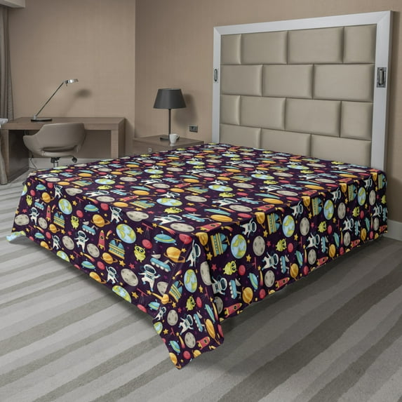 Ambesonne Space Flat Sheet, Galaxy Party Pattern, King Size, Multicolor