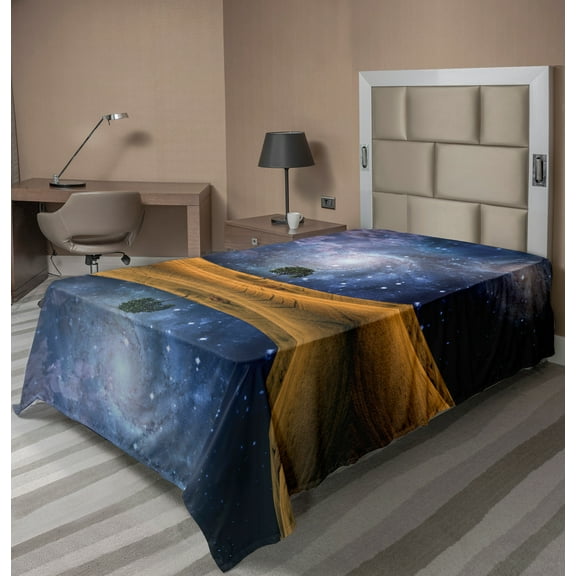 Ambesonne Space Flat Sheet, Galaxy with Star Meteors, Twin Size, Brown Purple Blue