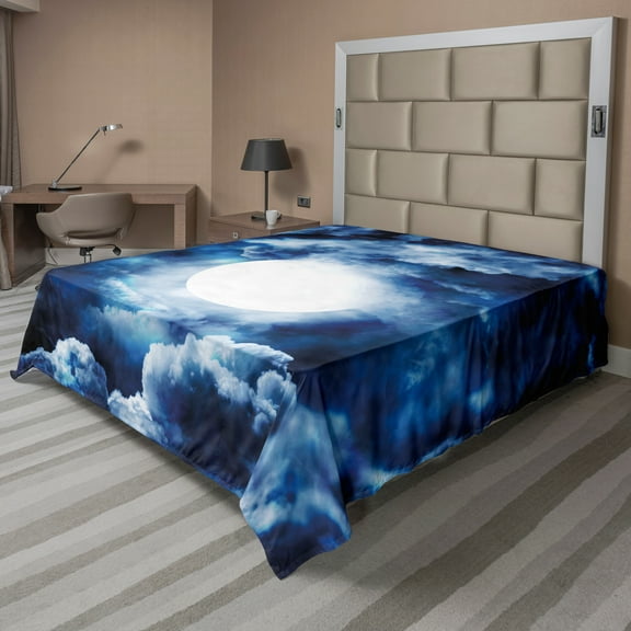 Ambesonne Space Flat Sheet, Magic Dark Twilight Dawn, King Size, Blue