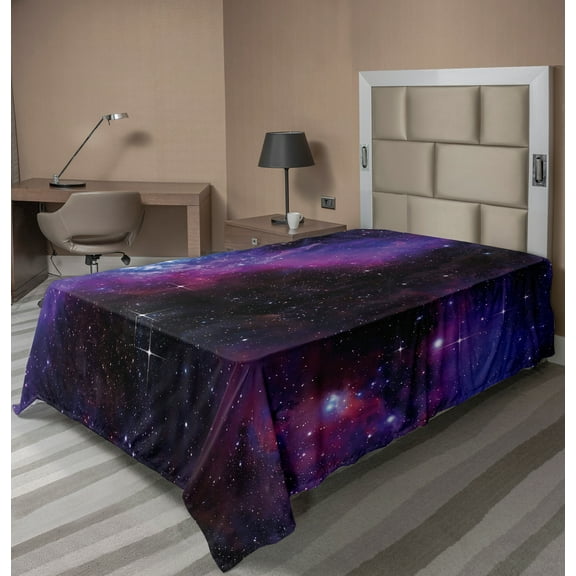 Ambesonne Space Flat Sheet, Nebula Dark Galaxy Stars, TwinXL Size, Magenta Blue