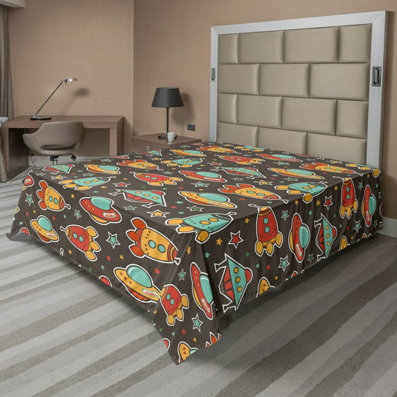 Ambesonne Space Flat Sheet, Outer Space Elements, Full Size, Multicolor