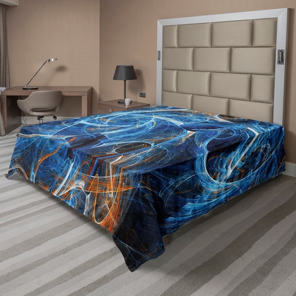 Ambesonne Space Flat Sheet, Science Ficton Digital, California King, Blue Orange