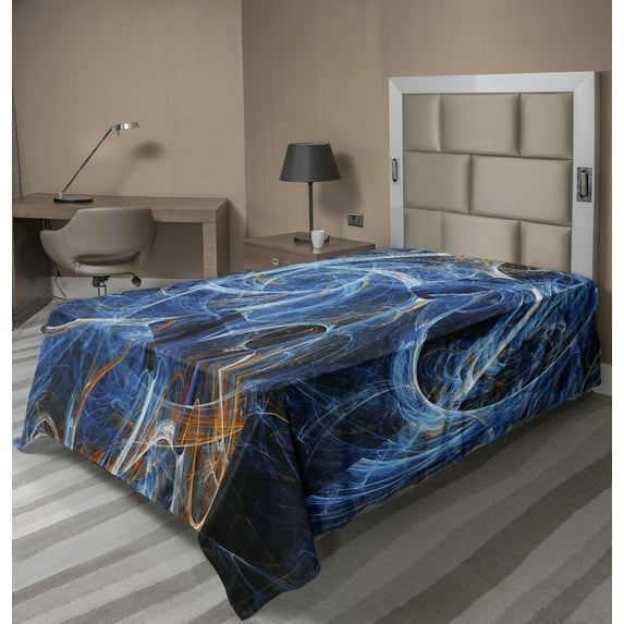 Ambesonne Space Flat Sheet, Science Ficton Digital, TwinXL Size, Blue Orange