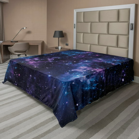 Ambesonne Space Flat Sheet, Sky with Star, Full Size, Dark Purple and Blue
