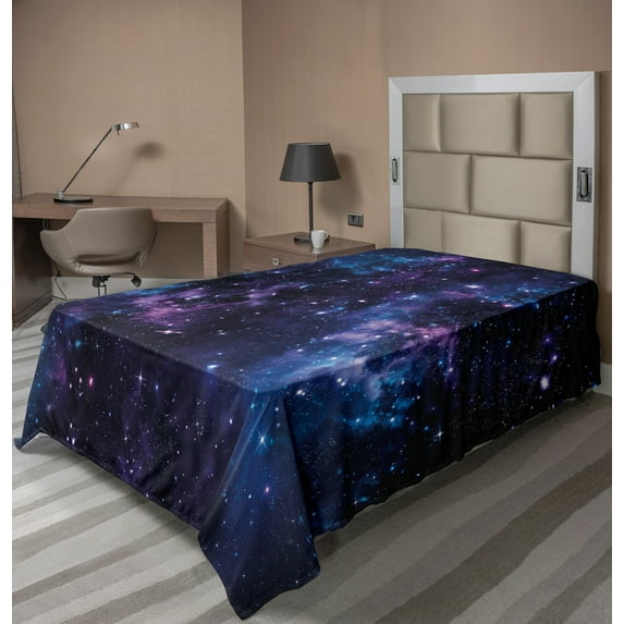 Ambesonne Space Flat Sheet, Sky with Star, Twin Size, Dark Purple and Blue