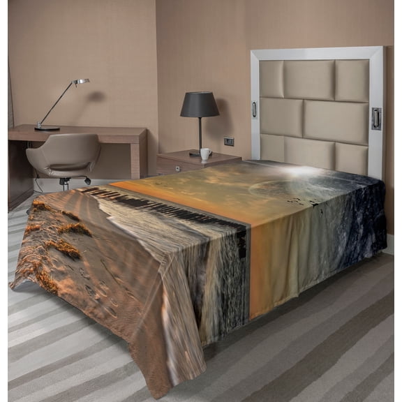 Ambesonne Space Flat Sheet, Solar Eclipse, Twin Size, Cream Orange