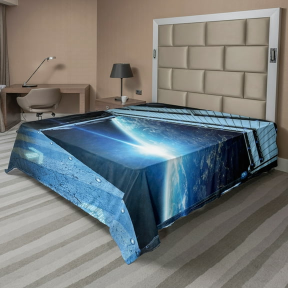 Ambesonne Space Flat Sheet, Stars Galactic Journey, King Size, Grey Blue