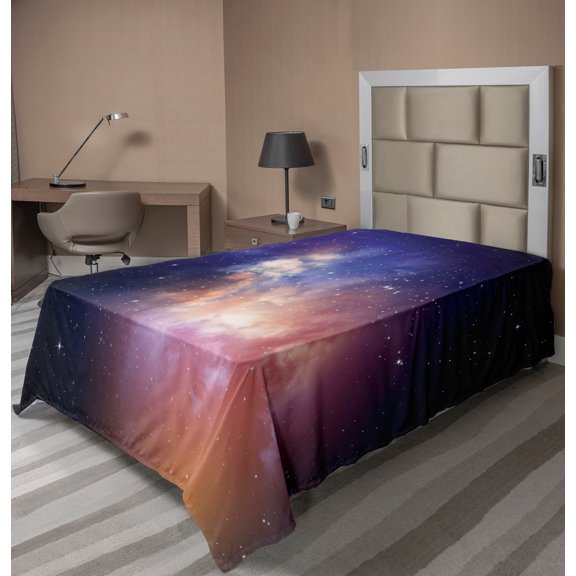 Ambesonne Space Flat Sheet, Stars in Supernova Sky, Twin Size, Dark Blue Purple