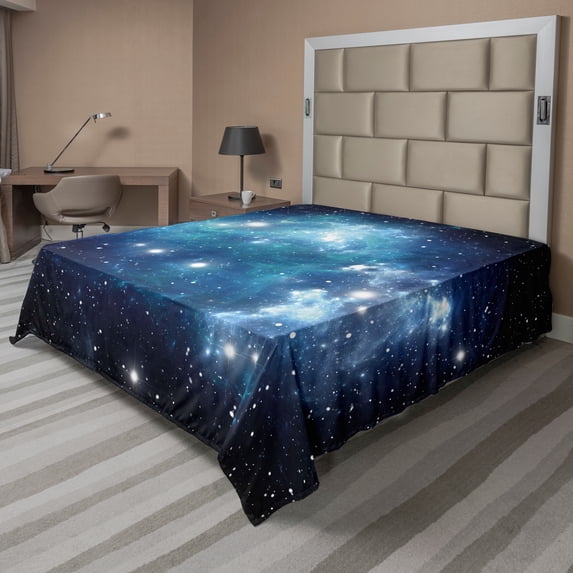 Ambesonne Space Flat Sheet, Supernova Stars, Full Size, Blue
