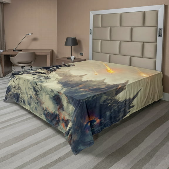 Ambesonne Space Flat Sheet, Technology Aliens Theme, California King, Grey