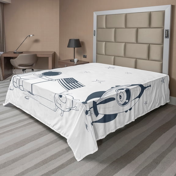 Ambesonne Space Flat Sheet, US Astronaut New Planet, California King, Blue Grey Coconut