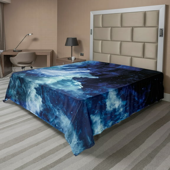 Ambesonne Space Flat Sheet, Universe Spiral Galaxy, Queen Size, Dark Blue