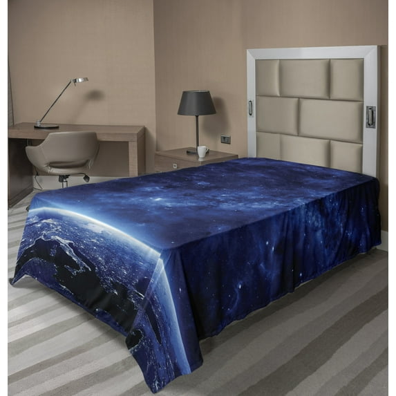 Ambesonne Space Flat Sheet, Vibrant Milky Way Stars, Twin Size, Dark Blue