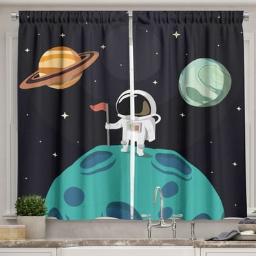 Ambesonne Space Kitchen Curtains, Galaxy Adventure Cartoon, 55"x39", Multicolor