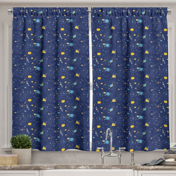 Ambesonne Space Kitchen Curtains, Galaxy Shooting Stars Pattern, 55"x45", Orange and Dark Blue
