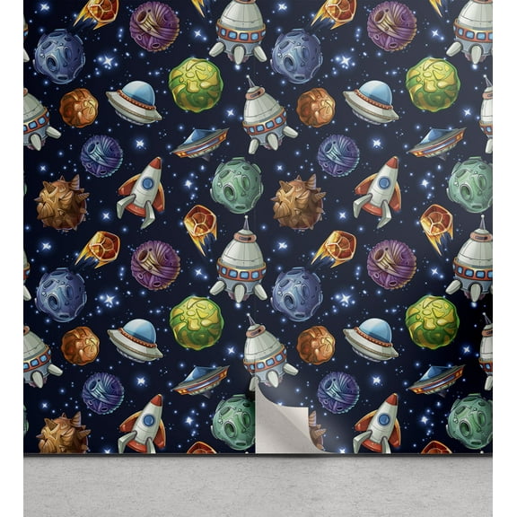 Ambesonne Space Peel & Stick Wallpaper for Home, Futuristic Science Ufo, 13"x72", Multicolor