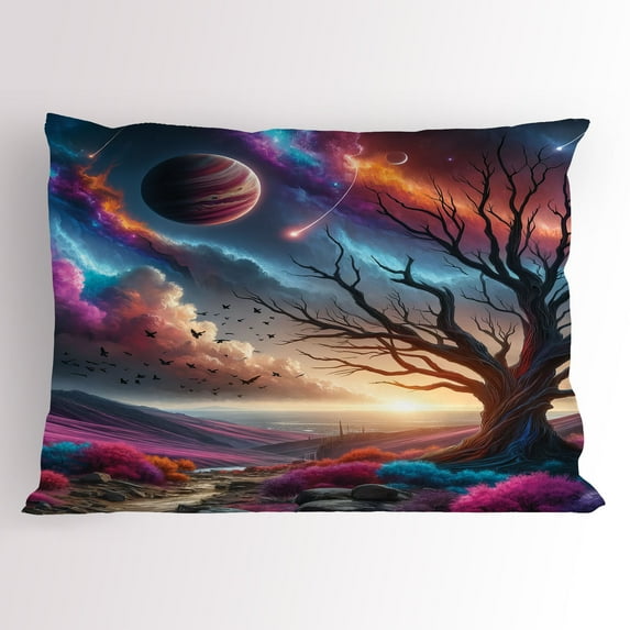 Ambesonne Space Pillow Sham, Galactic Landscape Nebula Sky, 26" X 20", Fuchsia Blue and Peach